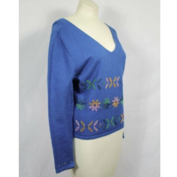 Star Sun Moon Blue Embroidered Sweater Boho, Sz S - Picture 2 of 4